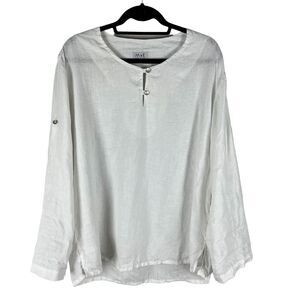 Puro Lino Made in Italy Womens Tunic Top Long Sleeve Linen Lagenlook White Sz L